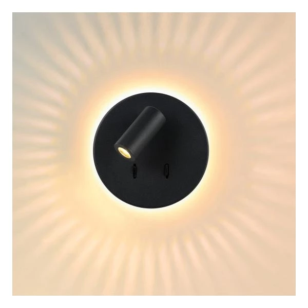 Lucide BENTJER - Bedlamp / Wandlamp - Ø 14 cm - LED - 3000K - Zwart - detail 4